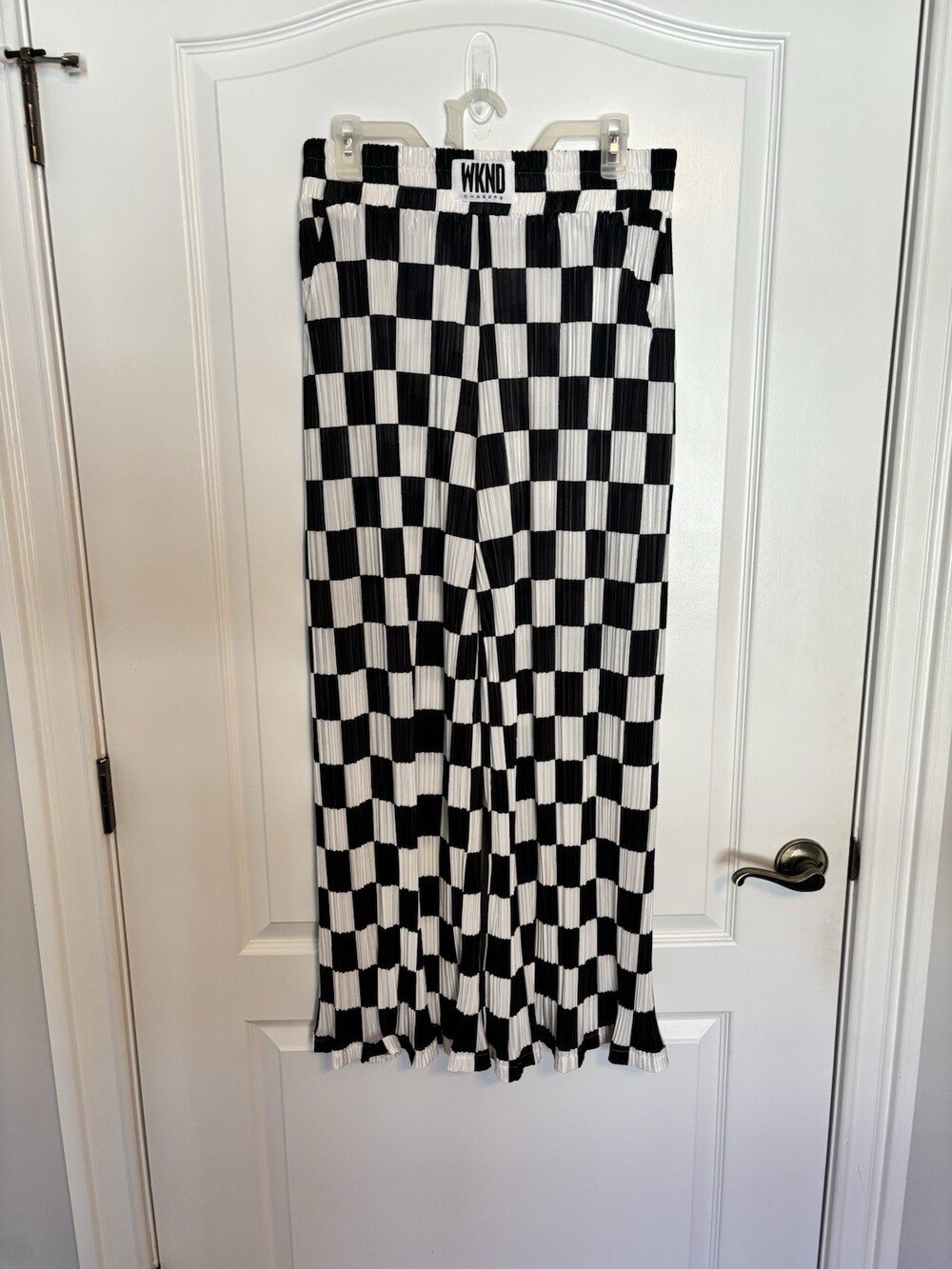WKND CHASES Women's Black White Checkered Regular Fit Pants